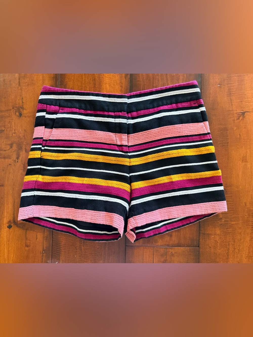 Ann Taylor Factory Striped High-Waist Shorts in Black, Pink & Yellow